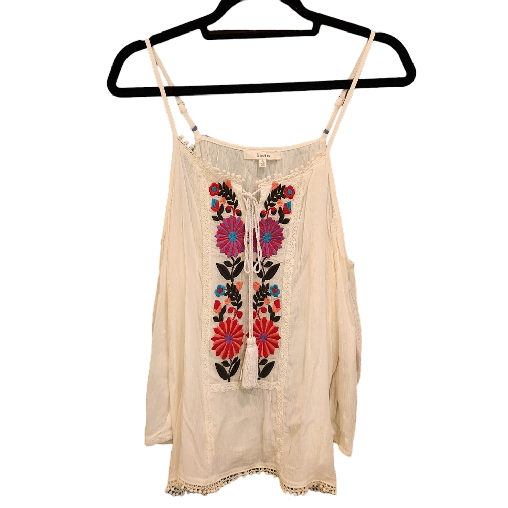 NWOT LF Boutique Off-Shoulder Floral Tie-Front Flowing Top